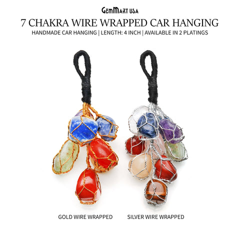 7 Chakra Car Hanger Wire Wrapped Tumbled Cage Sun Catcher car hanger