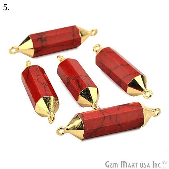 Double Terminated Point Gold Electroplated Gemstone Pendant Connector (Pick Stone) - GemMartUSA