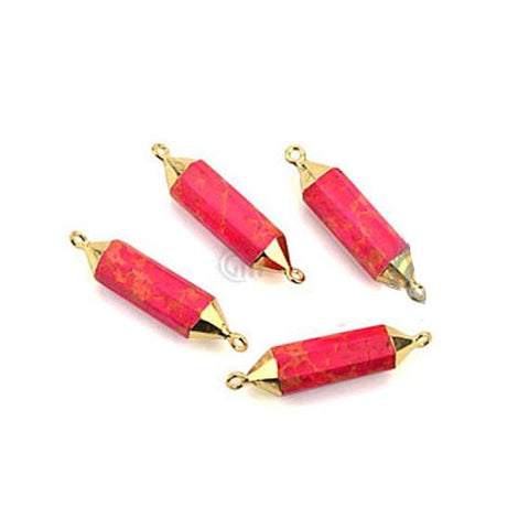 Double Terminated Point Gold Electroplated Gemstone Pendant Connector (Pick Stone) - GemMartUSA