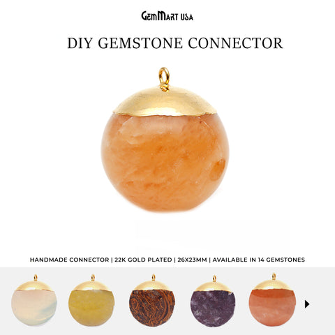 Gemstone Round Ball Connector 26x23mm Gold Edged Pendant