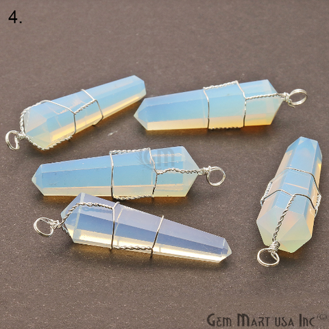 Healing Point Pendant 49x11mm Silver Wrie Wrapped (Pick Your Gemstone) - GemMartUSA