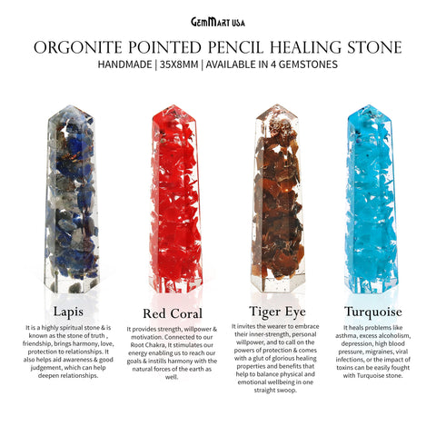 Gemstone Orgonite 35x8mm Pencil Point Pendant (Pick Gemstone)