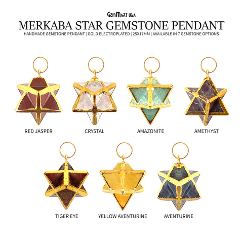 Merkaba Star 25x17mm Gold Electroplated Gemstone Necklace Pendant