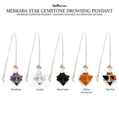 Merkaba Star 32x14mm Silver Plated Gemstone Dowsing Pendant