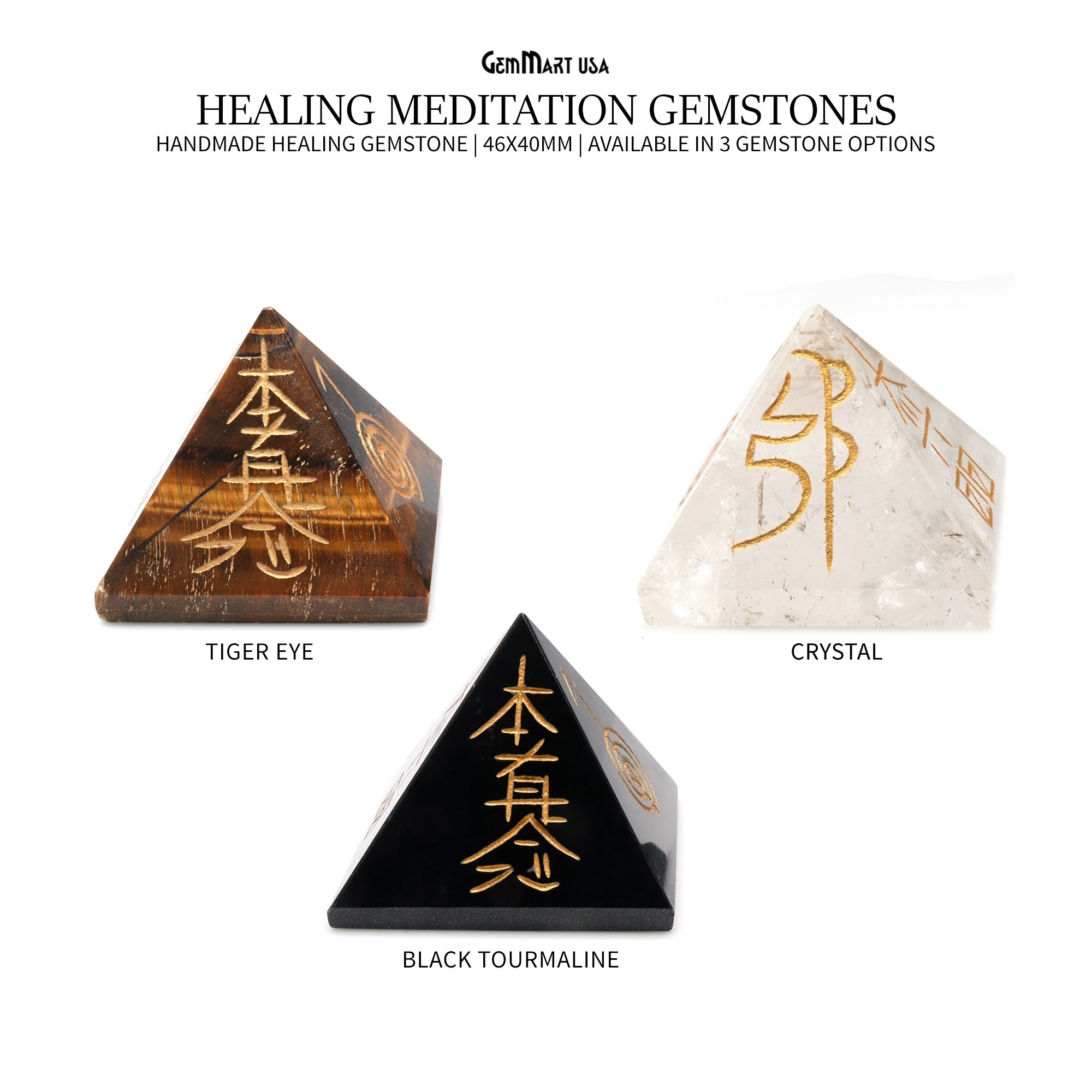 Pyramid Reiki Symbol Engraved Symbols 46x40mm Healing Meditation Gemstones