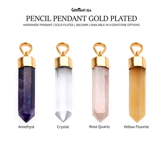 Pencil Pendant 38x10mm Gold Plated Single Bail Pencil