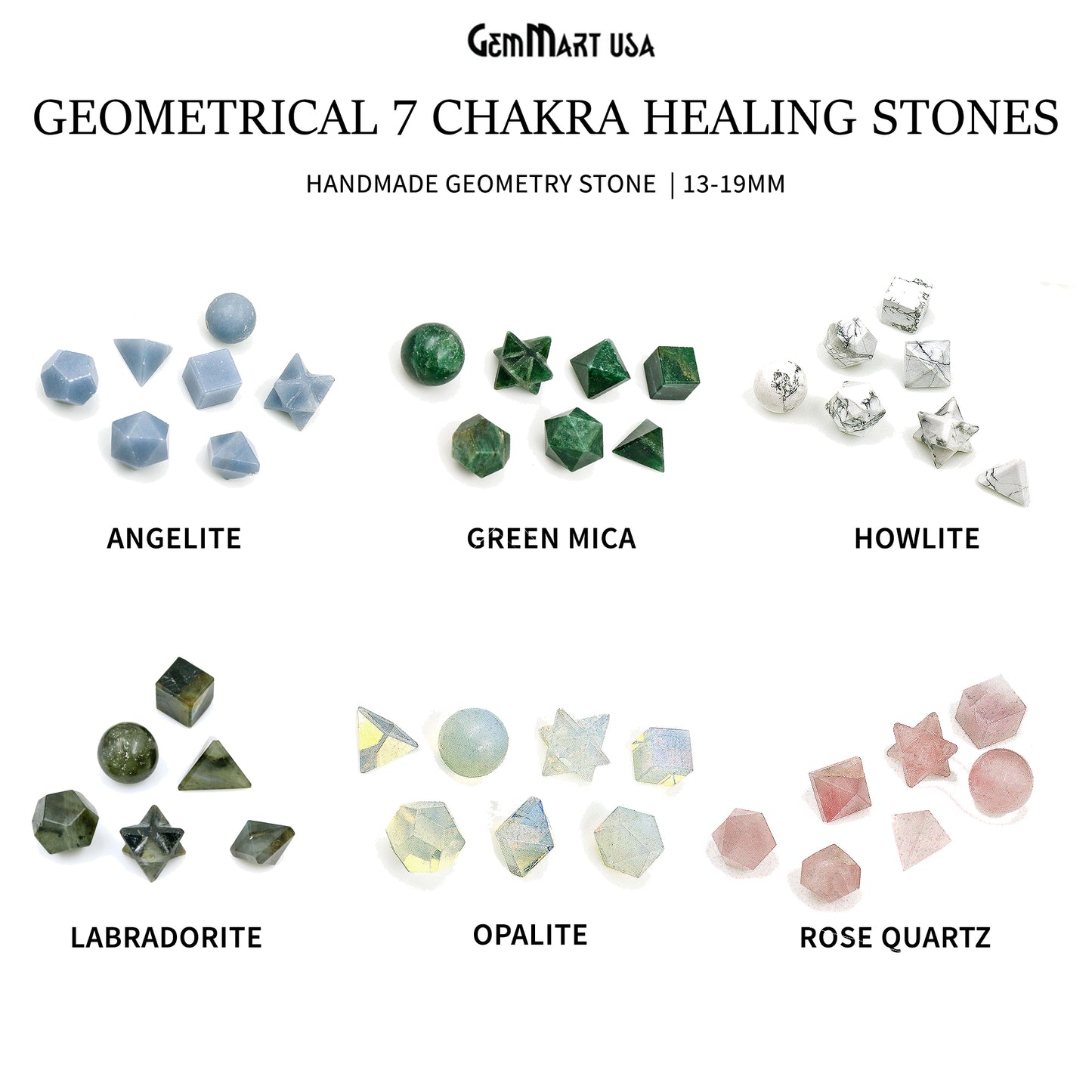 Platonic Sacred Geometry, 7 Chakra Healing Stone, 13-19mm Geometrical Gemstones, Reiki Energy Stones