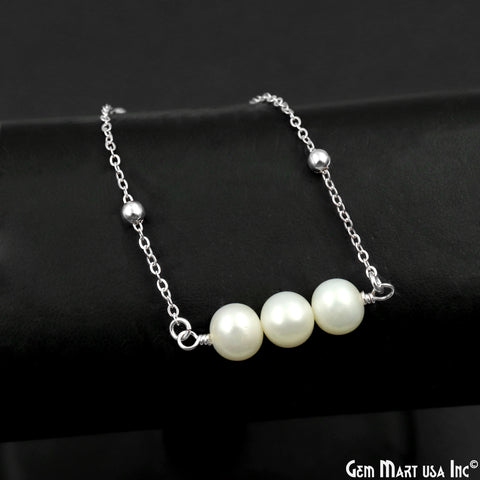 Pearl Round Gemstone Chain With Lobster Clasp Bracelet 7Inch