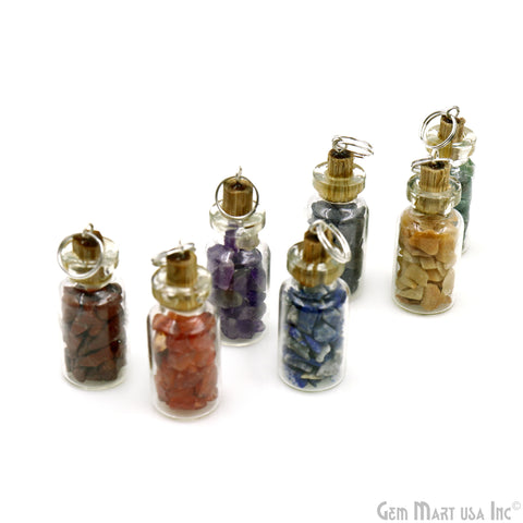 7pc Lot Uncut Chips Bottle Pendant Charms With Silver Plated Top Jump Ring