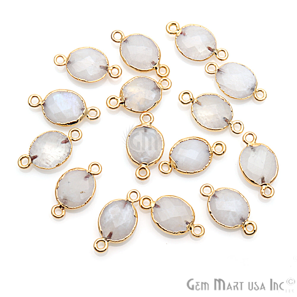 Rainbow Moonstone Oval 10x12mm Gold Electroplated Double Bail Gemstone Connector - GemMartUSA