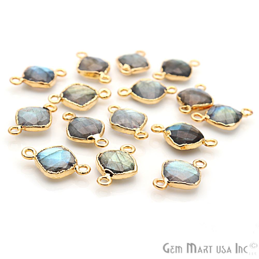 Labradorite 10mm Cushion Shape Gold Electroplated Gemstone Connector - GemMartUSA