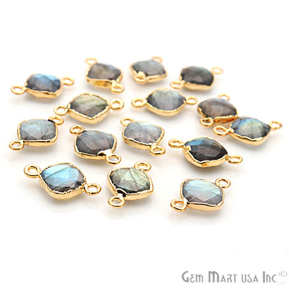 Labradorite 10mm Cushion Shape Gold Electroplated Gemstone Connector - GemMartUSA