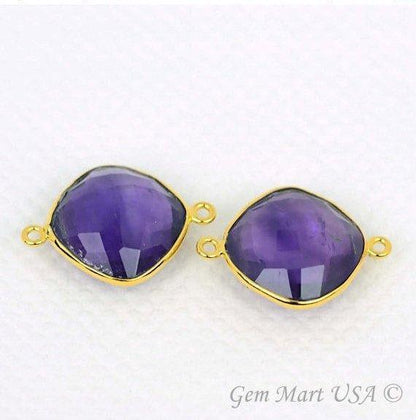 Cushion 14mm Gold Bezel Double Bail Gemstone Connector