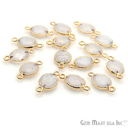 Rainbow Moonstone Oval 10x12mm Gold Electroplated Double Bail Gemstone Connector - GemMartUSA