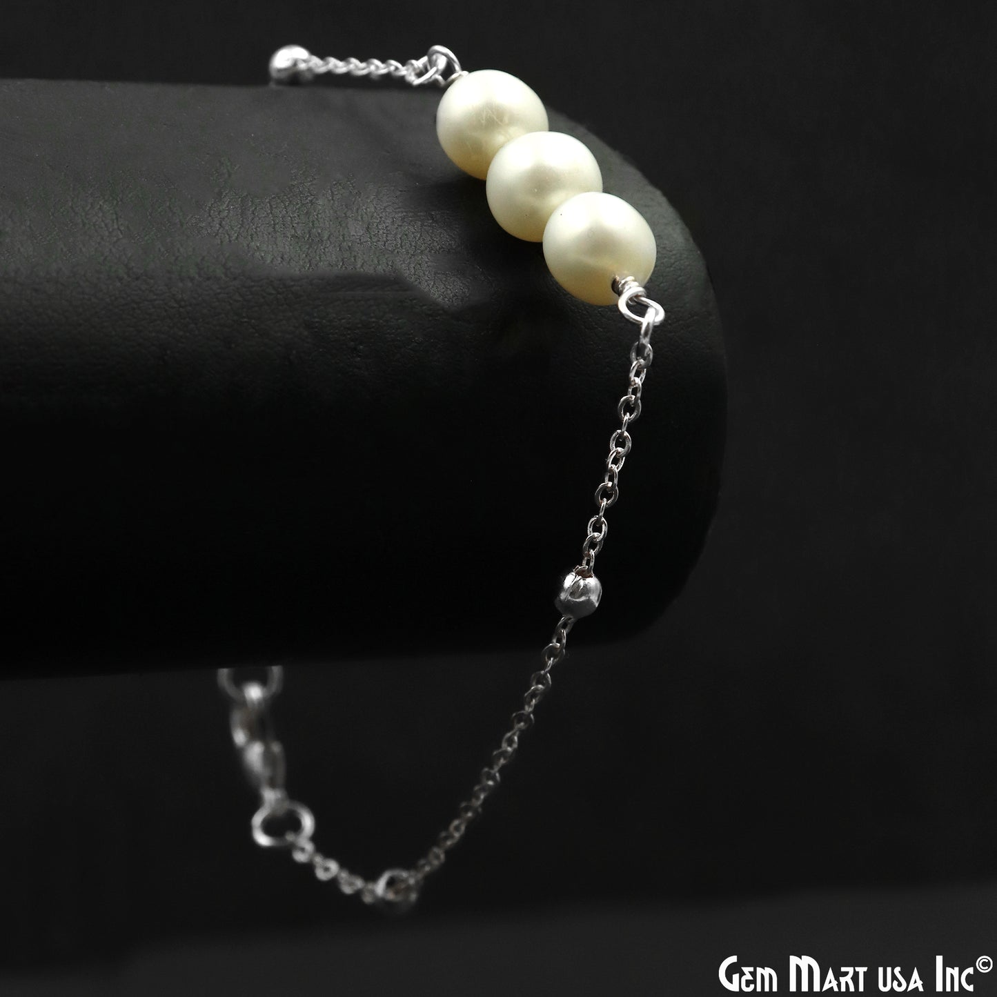 Pearl Round Gemstone Chain With Lobster Clasp Bracelet 7Inch