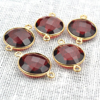 Round 12mm Double Bail Gold Bezel Gemstone Connector