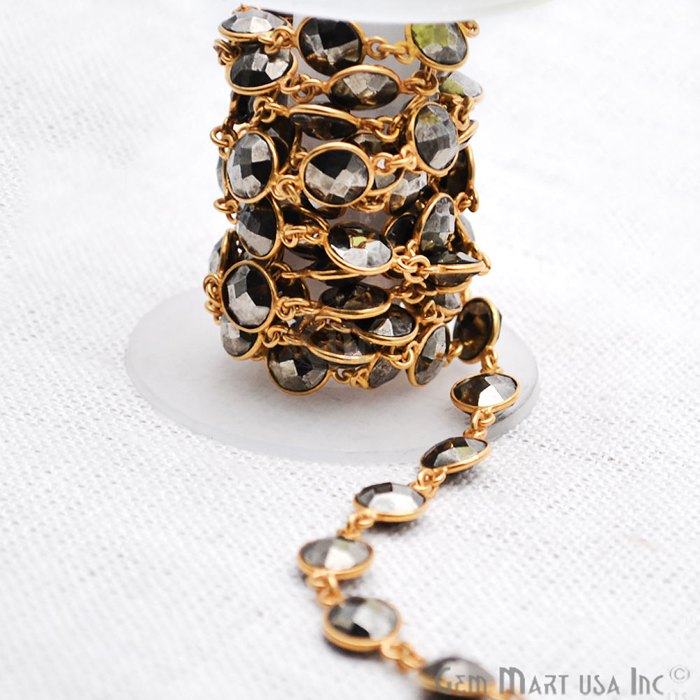 Pyrite 10mm Round Gold Plated Bezel Connector Chain - GemMartUSA (763985559599)