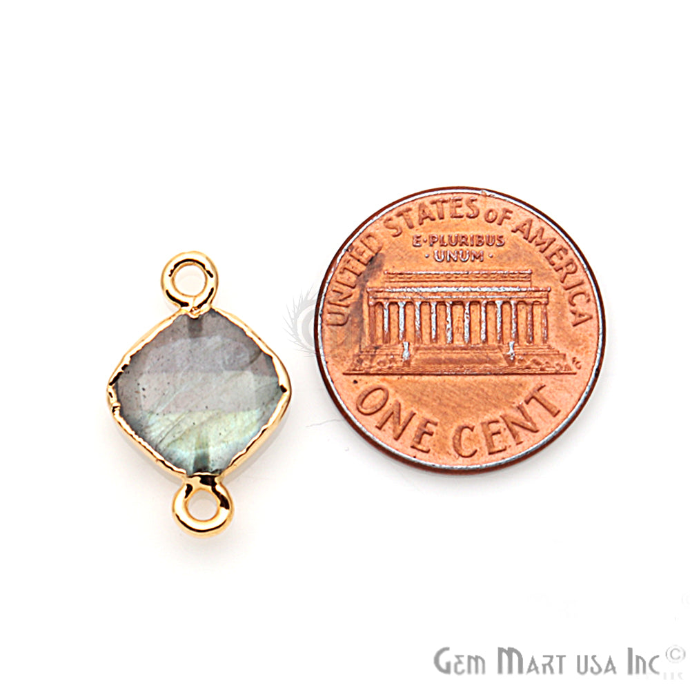 Labradorite 10mm Cushion Shape Gold Electroplated Gemstone Connector - GemMartUSA