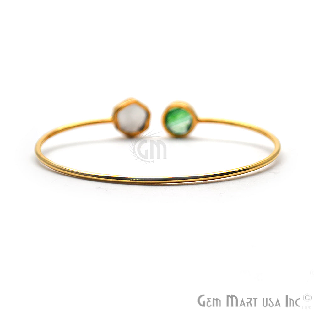Green Infused & Rainbow Moonstone AdjustaBle Gold Plated Stacking Bangle Bracelet - GemMartUSA