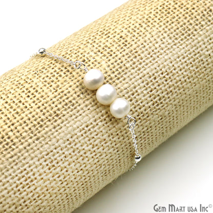 Pearl Round Gemstone Chain With Lobster Clasp Bracelet 7Inch