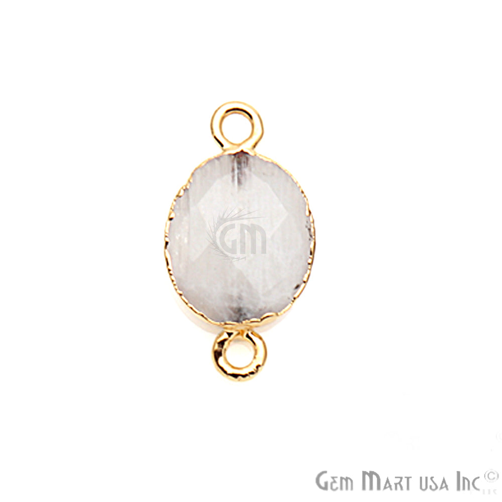 Rainbow Moonstone Oval 10x12mm Gold Electroplated Double Bail Gemstone Connector - GemMartUSA