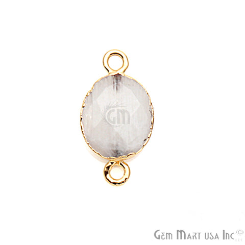 Rainbow Moonstone Oval 10x12mm Gold Electroplated Double Bail Gemstone Connector - GemMartUSA