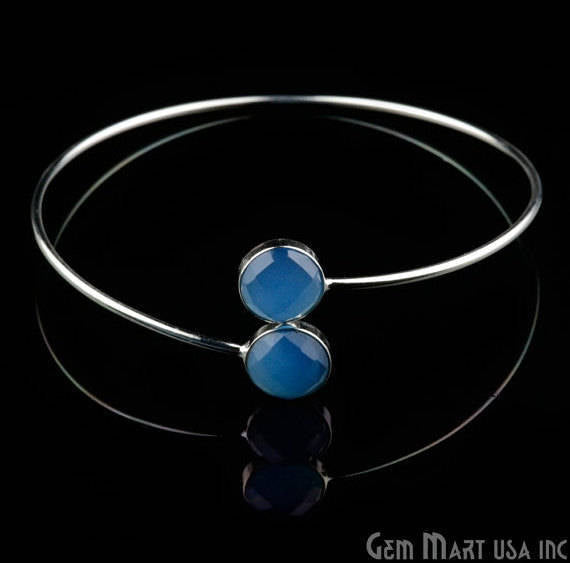 Round Shape 10mm Double Gemstone Adjustable Silver Plated Bangle Bracelet - GemMartUSA