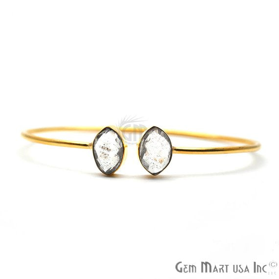 Gold Plated 12x8mm Marquise Adjustable Gold Bangle Bracelet (Choose Gemstone) - GemMartUSA