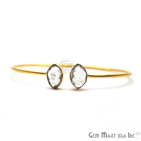 Gold Plated 12x8mm Marquise Adjustable Gold Bangle Bracelet (Choose Gemstone) - GemMartUSA