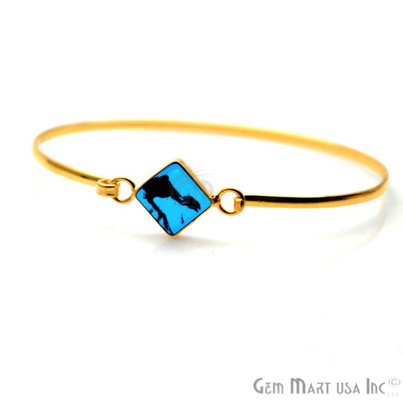 Gold Plated 10mm Square Shape Adjustable Bangle Bracelet (Pick Your Stone) - GemMartUSA