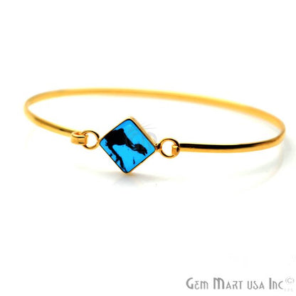 Gold Plated 10mm Square Shape Adjustable Bangle Bracelet (Pick Your Stone) - GemMartUSA