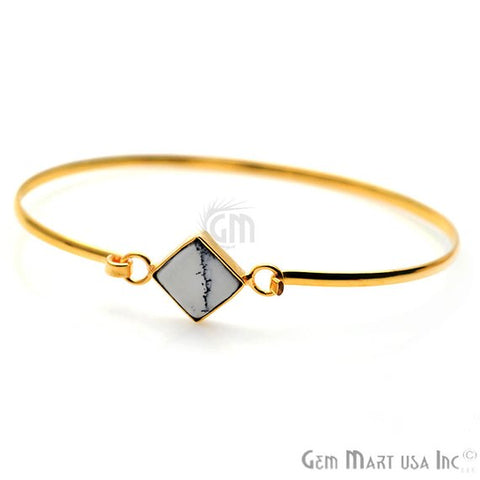 Gold Plated 10mm Square Shape Adjustable Bangle Bracelet (Pick Your Stone) - GemMartUSA