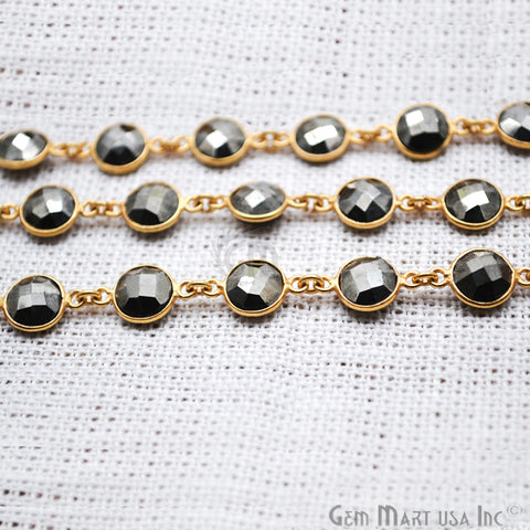 Pyrite 12mm Round Gold Bezel Continuous Connector Chain - GemMartUSA (763985133615)