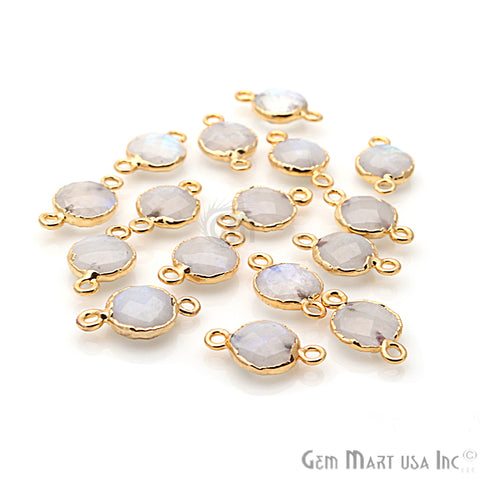 Rainbow Moonstone 10mm Round Gold Electroplated Gemstone Connector (Pick Bail & Lot Size) - GemMartUSA