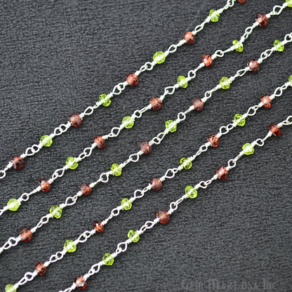 Garnet With Peridot Silver Plated Wire Wrapped Rosary Chain