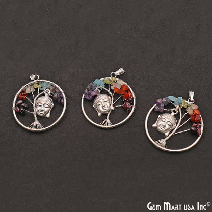 Multi Color Stone Silver Wire Wrapped Pendant With Face 45x40mm - GemMartUSA