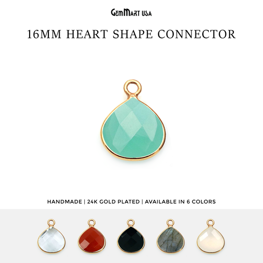 Heart 16mm Single Point Bail Gold Bezel Gemstone Connector