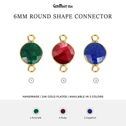 Round 6mm Double Bail Gold Plated Gemstone Bezel Connector