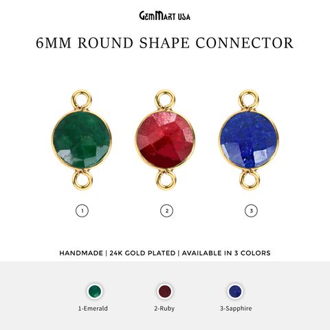 Round 6mm Double Bail Gold Plated Gemstone Bezel Connector