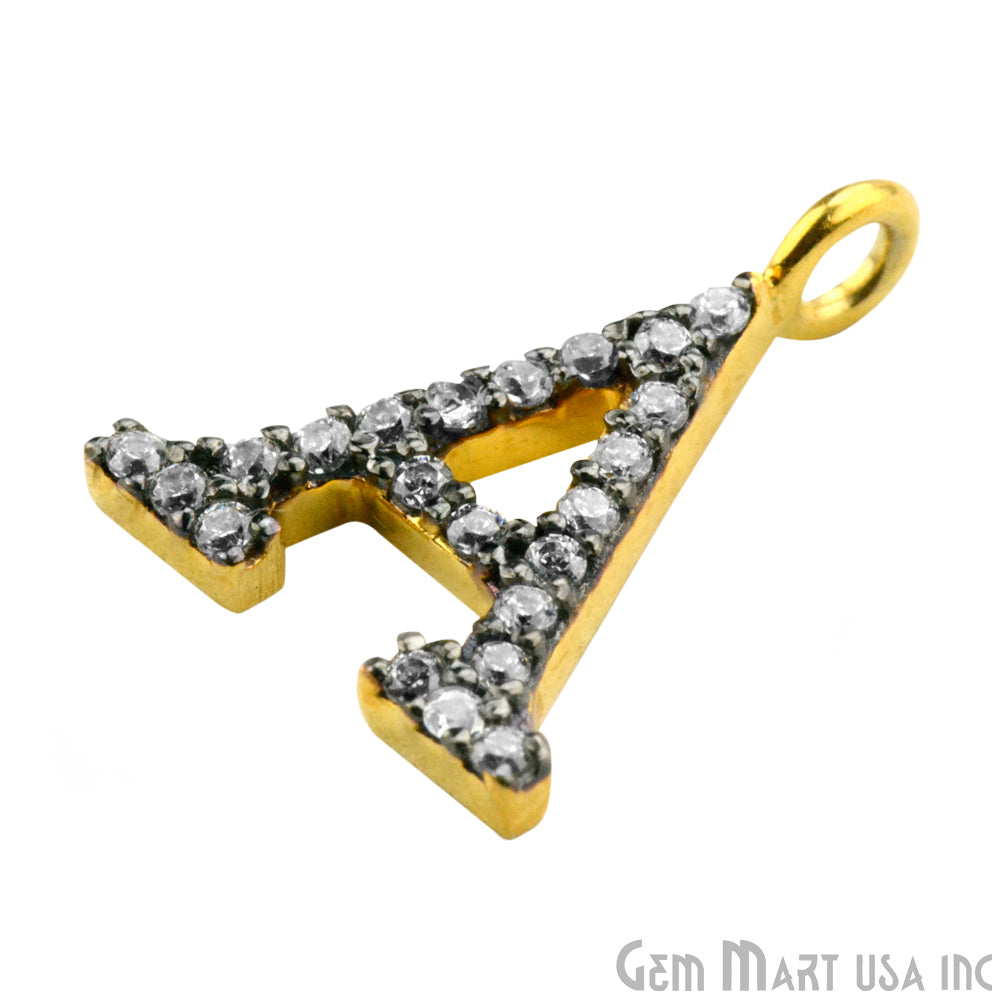 A' Alphabet Charm CZ Pave Gold Vermeil Charm for Bracelet & Pendants - GemMartUSA