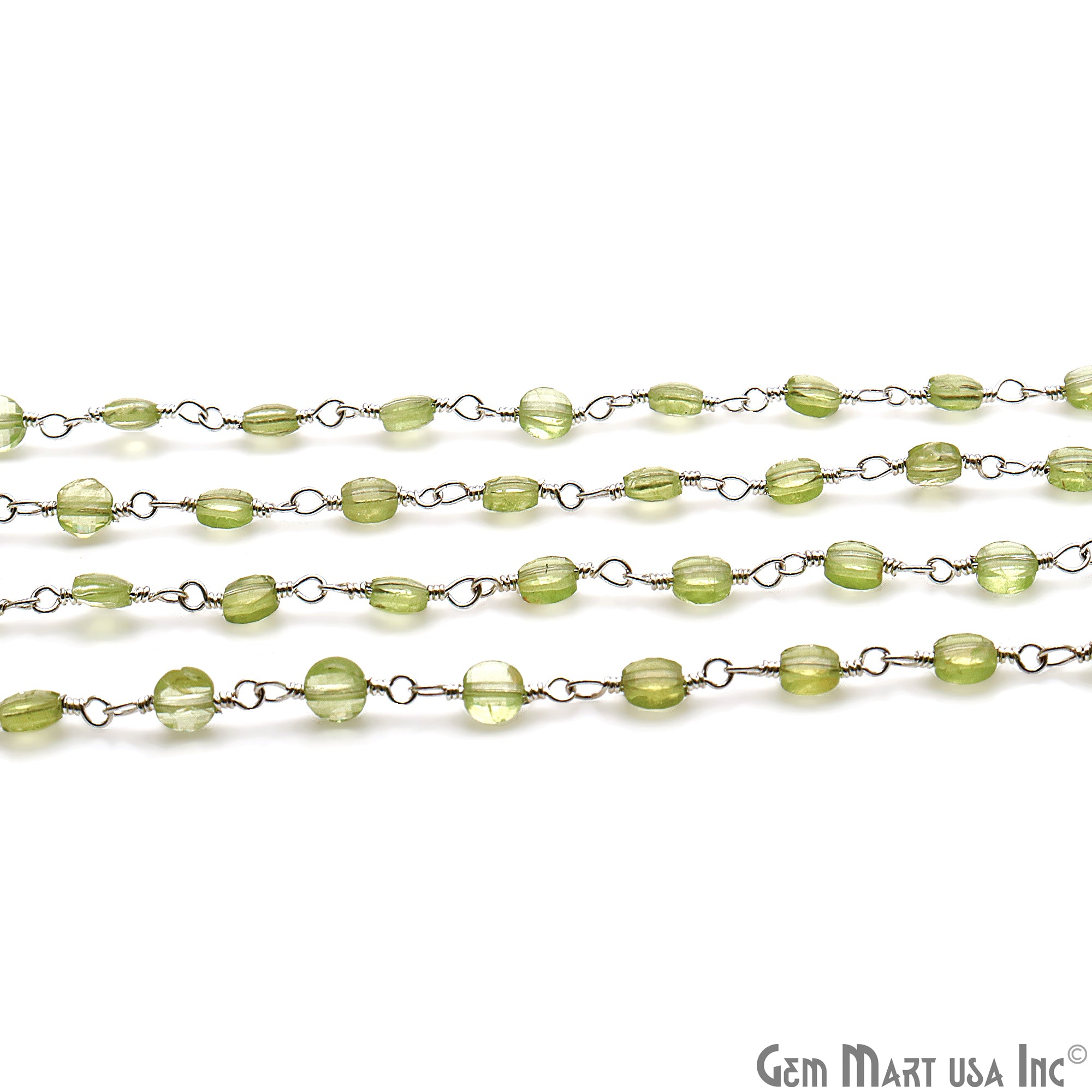 Peridot Faceted 3-4mm Silver Wire Wrapped Rosary Chain - GemMartUSA
