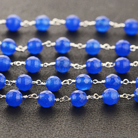 Blue Jade Beads Silver Plated Wire Wrapped Rosary Chain (763814903855)