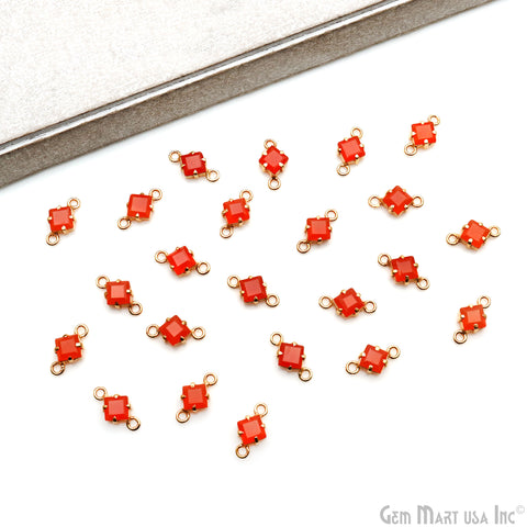 Carnelian Faceted Square 6mm Prong Gold Plated Double Side Bail Connector