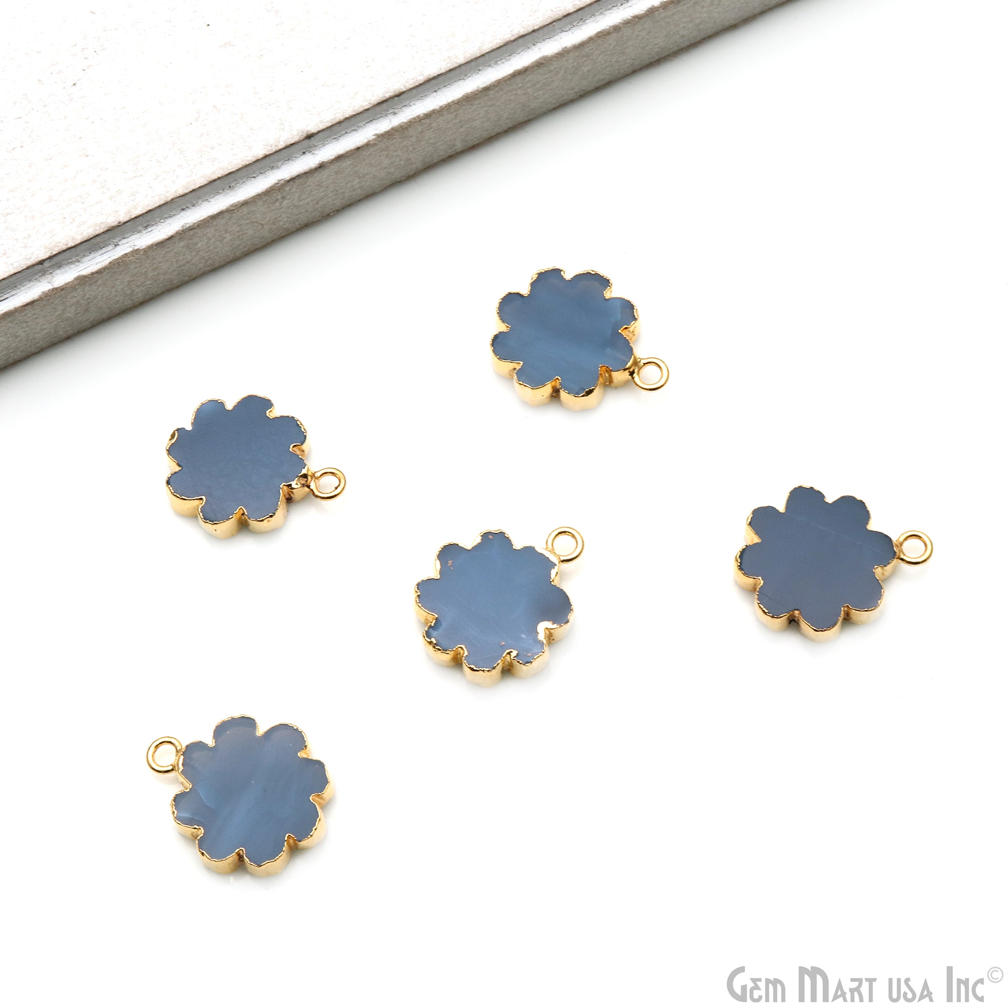 Flower Shape Gemstone Charm 20x14mm Gemstone Gold Edged Connector Charm