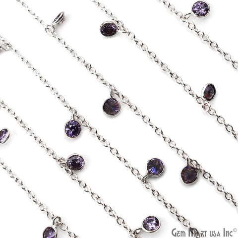 Amethyst Round 5mm Silver Plated Bezel Connector Dangle Rosary Chain