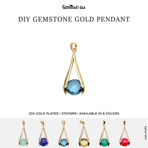 DIY Gemstone 37x15mm Gold Plated Necklace Pendant (Pick Gemstone)