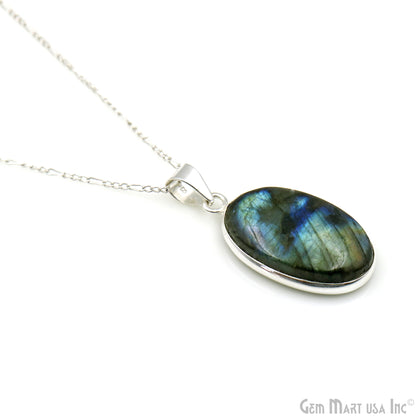 Labradorite Gemstone Oval 32x17mm Sterling Silver Necklace Pendant 1PC