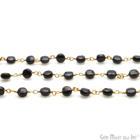 Black Spinel Faceted 3-4mm Gold Wire Wrapped Rosary Chain
