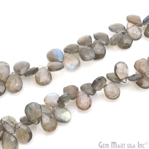 Labradorite Pears Beads, 8 Inch Gemstone Strands, Drilled Strung Briolette Beads, Pears Shape, 7x12mm