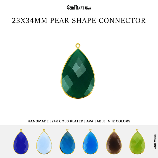 Pear 23x34mm Single Bail Gold Bezel Gemstone Connector